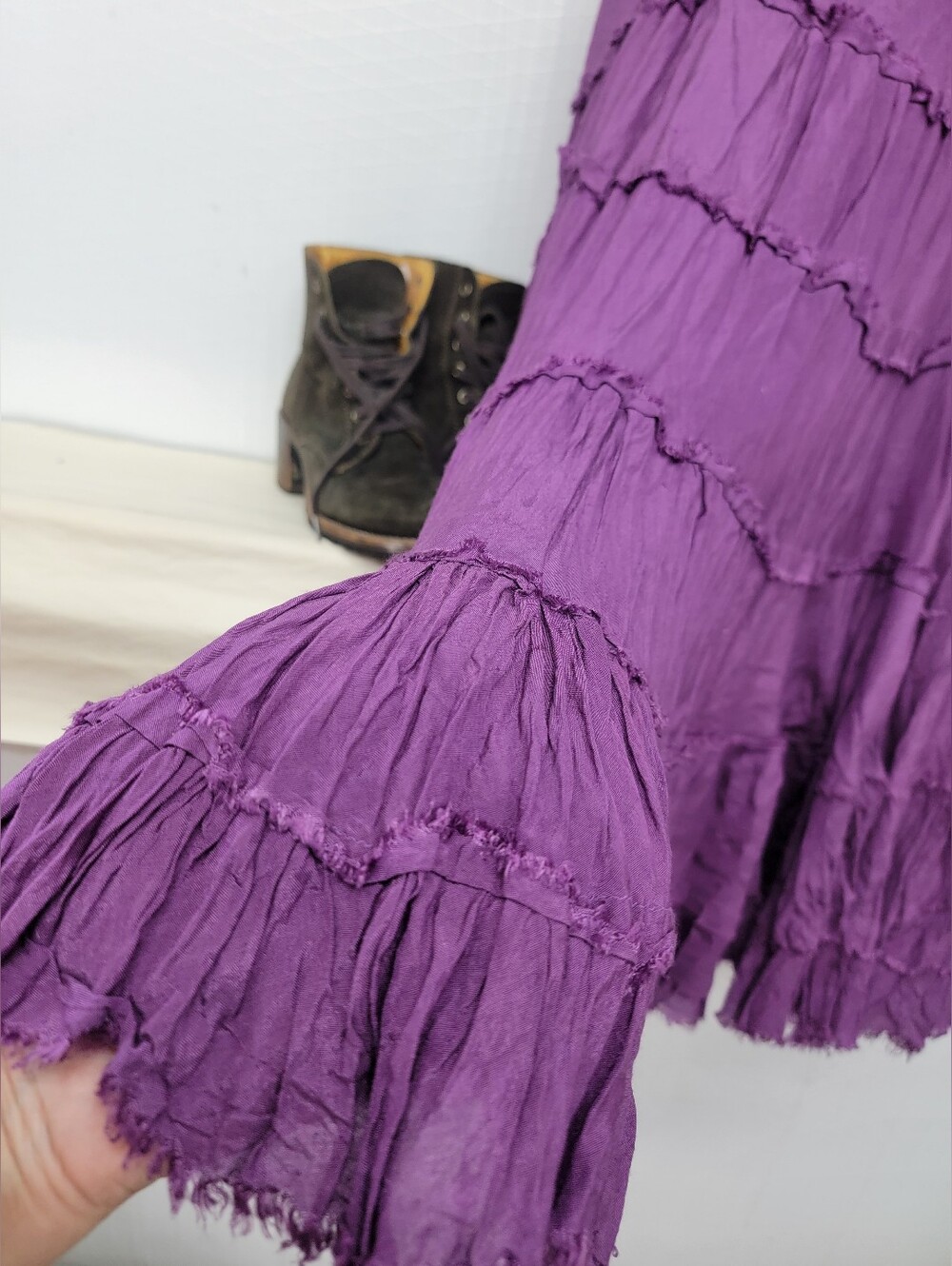 Bohemian Cottage Gypsy Tiered Crinkle Maxi Skirt - Picture 4 of 7